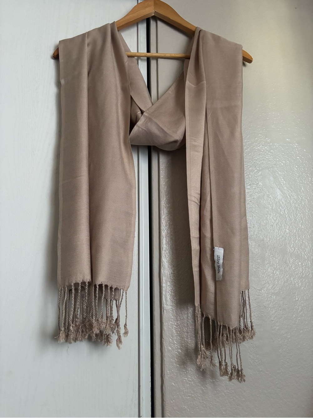 Nine West Taupe Fringe Wrap Scarf
